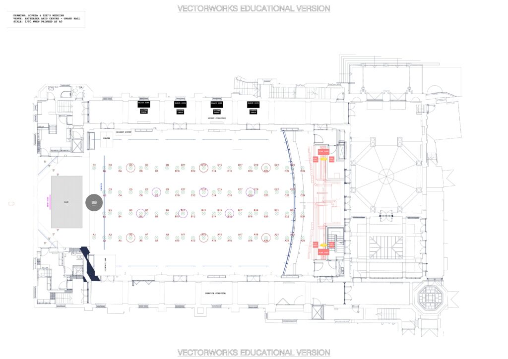 The wedding of Sophia and Ziyaad @ Battersea Arts Centre floor plan