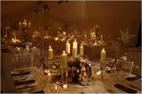 Wedding Tablescape with Candles and Flower Centrepieces